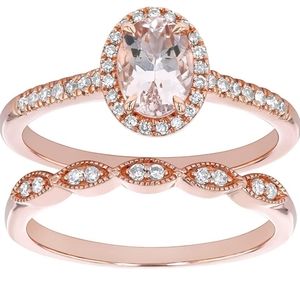 Olivia Paris 14k Gold Oval Cut Morganite with Diamond Halo